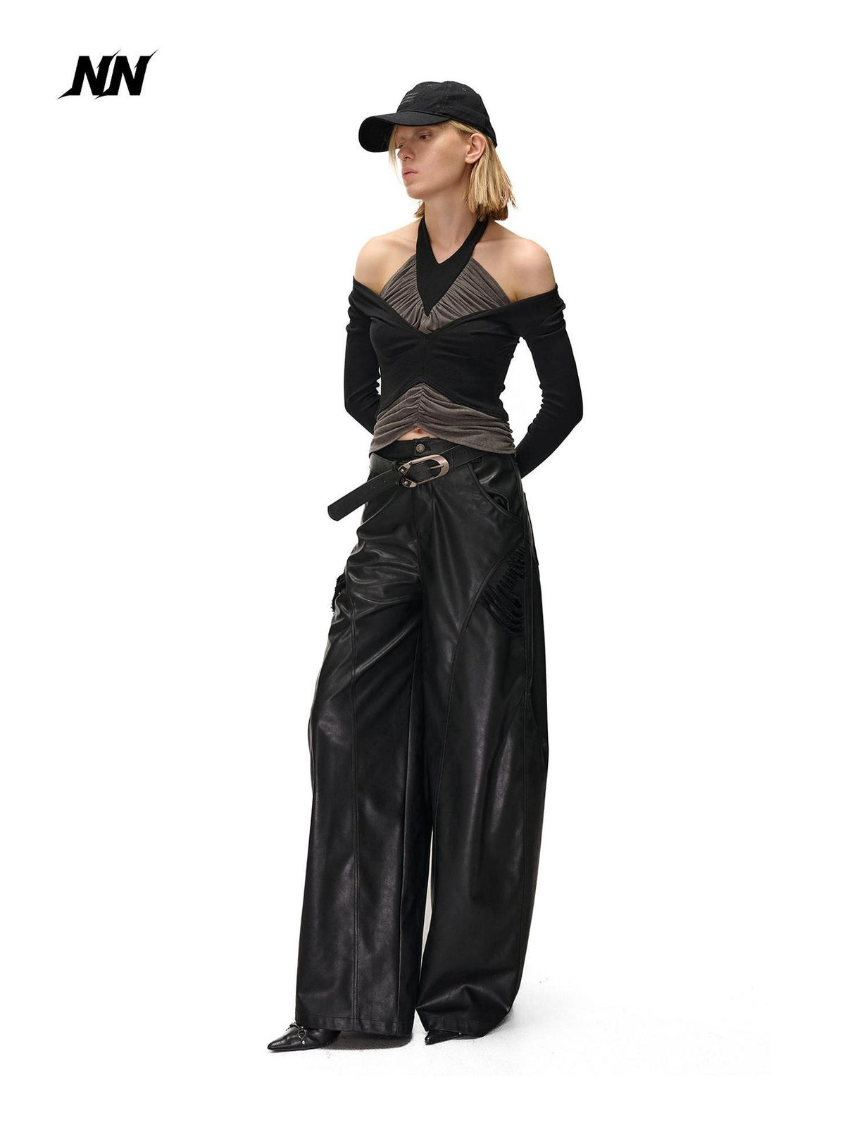 NORTH NODE Ruched Halterneck Asymmetric Panelled Women&