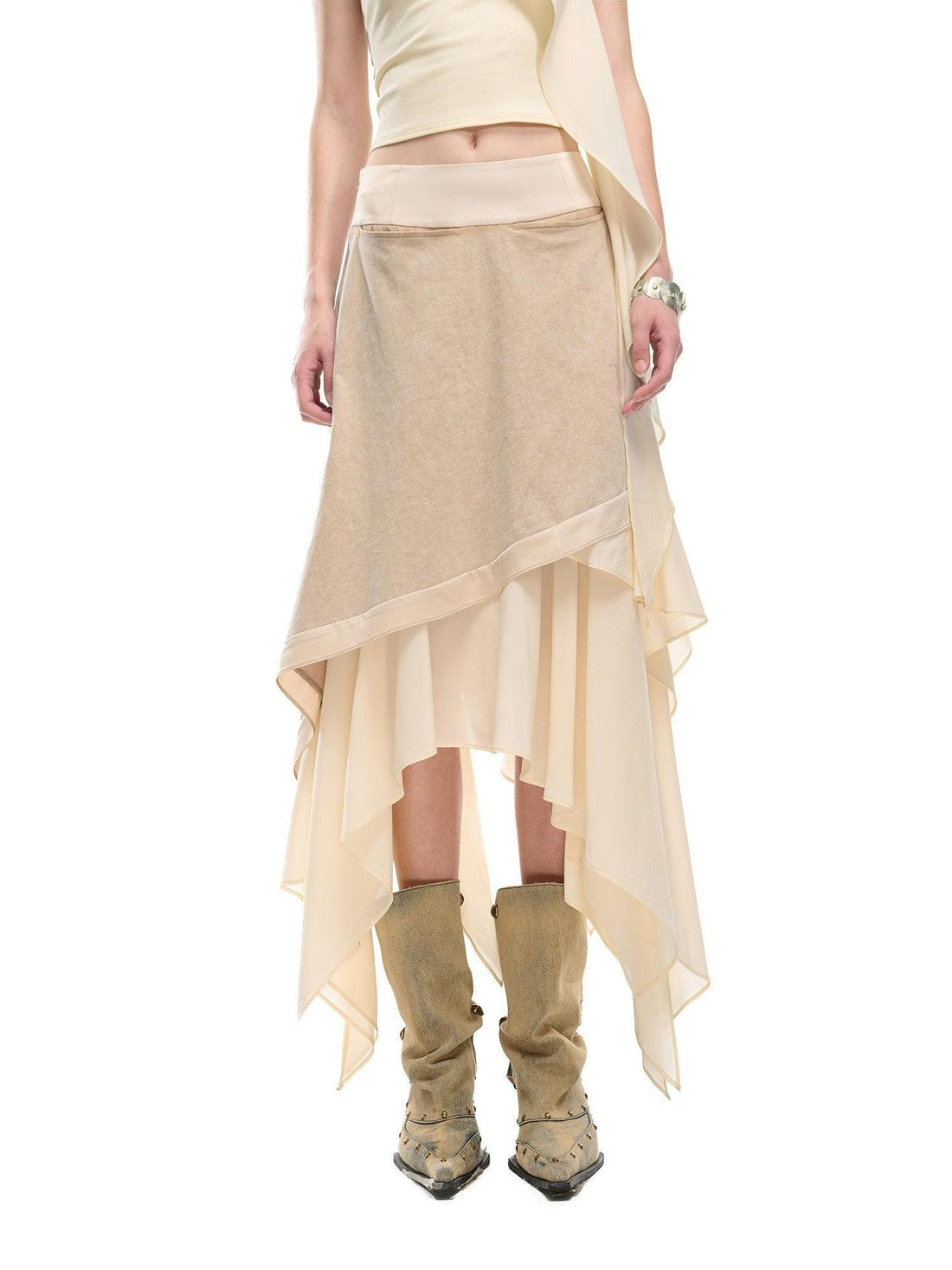 NORTH NODE Ruffle Patchwork Asymmetrical A Line Women&