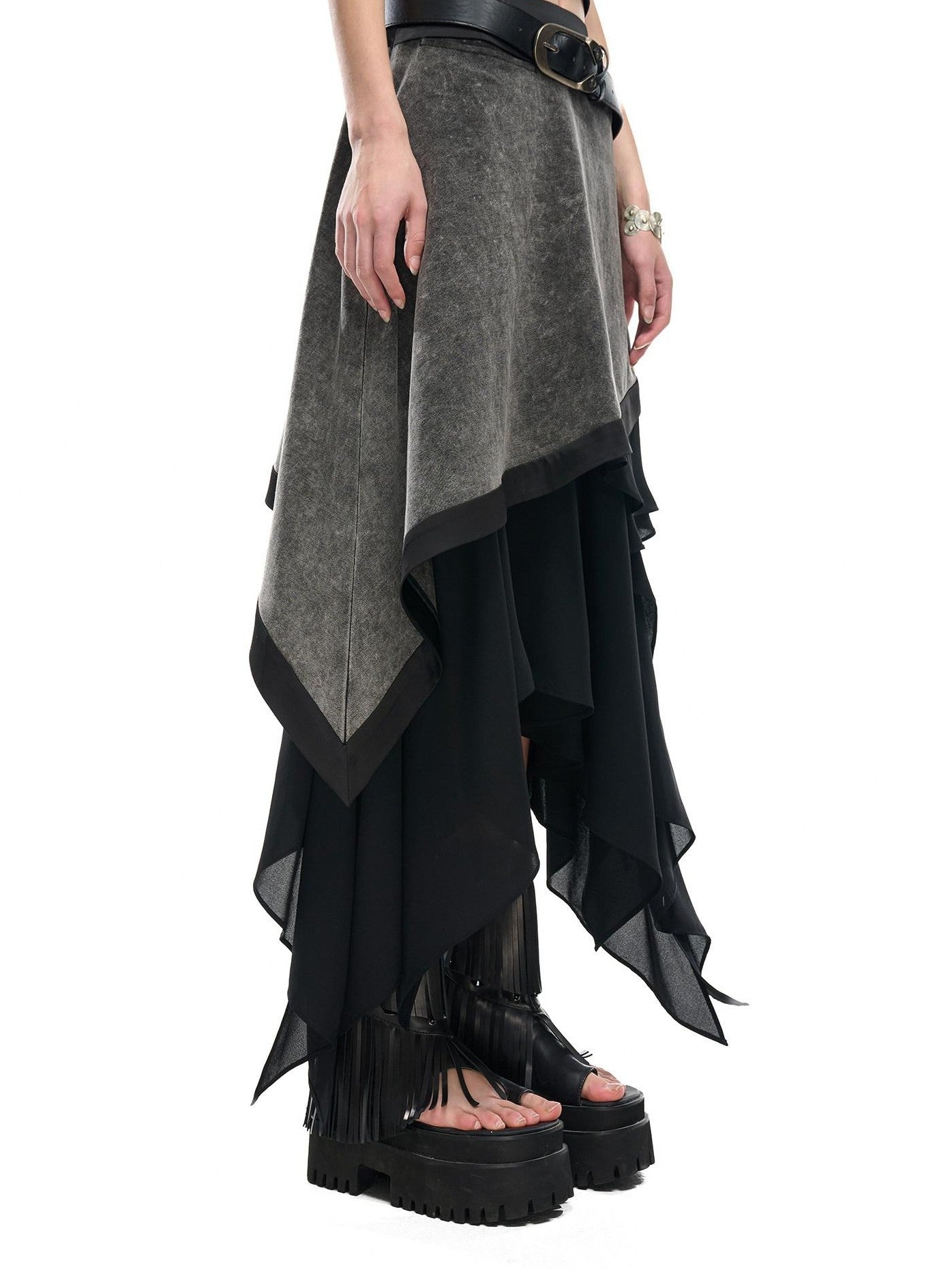 NORTH NODE Ruffle Patchwork Asymmetrical A Line Women&
