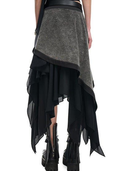 NORTH NODE Ruffle Patchwork Asymmetrical A Line Women&