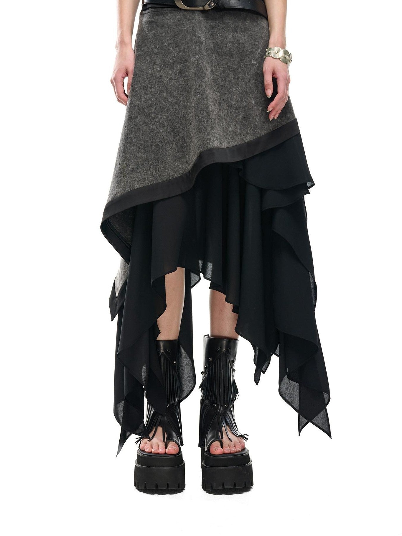 NORTH NODE Ruffle Patchwork Asymmetrical A Line Women&