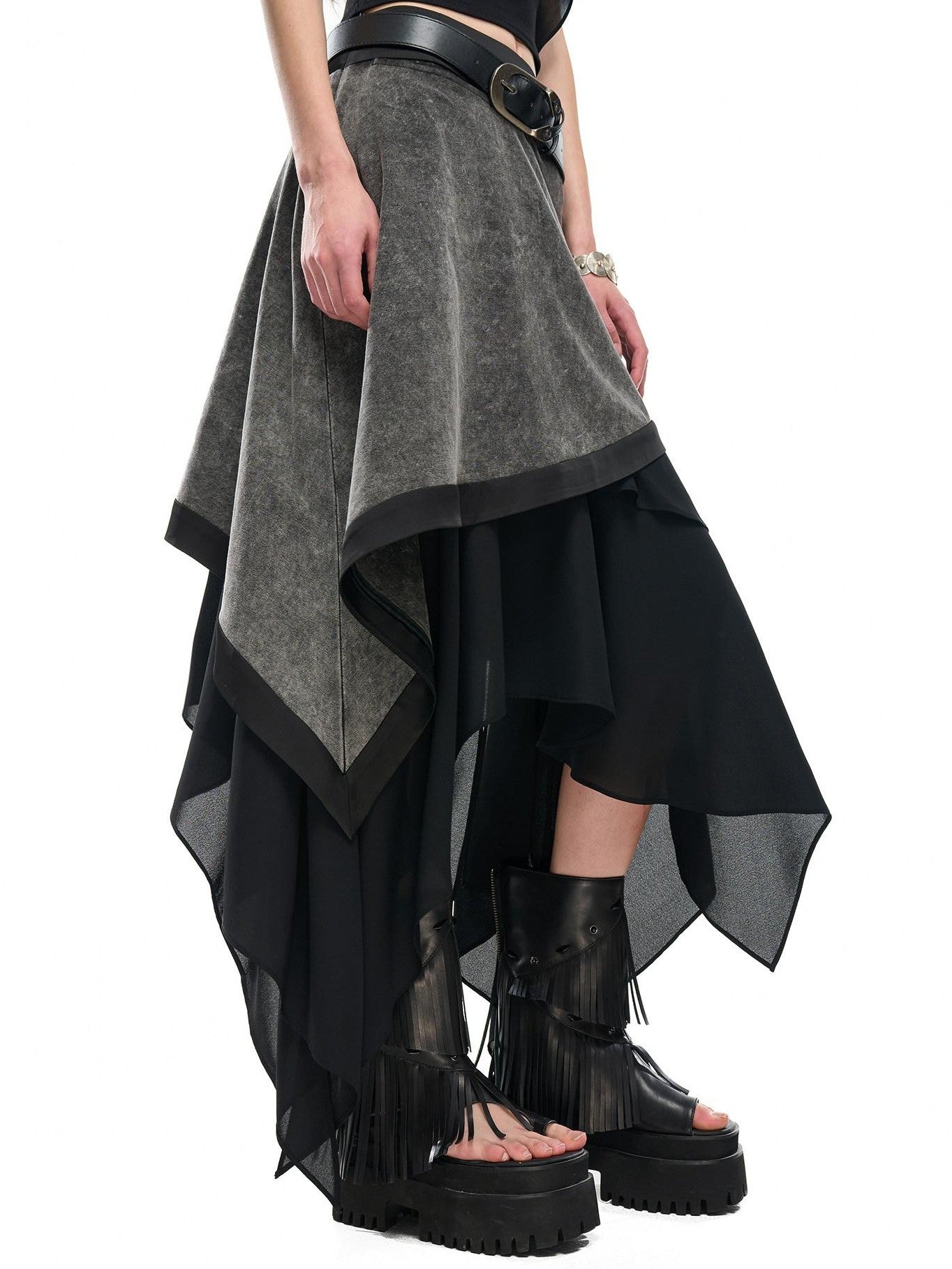 NORTH NODE Ruffle Patchwork Asymmetrical A Line Women&