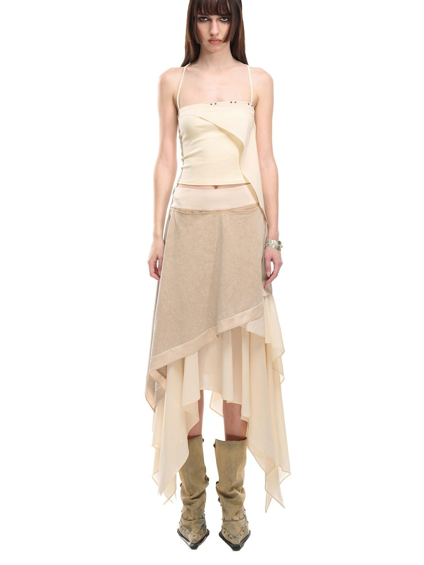 NORTH NODE Ruffle Patchwork Asymmetrical A Line Women&