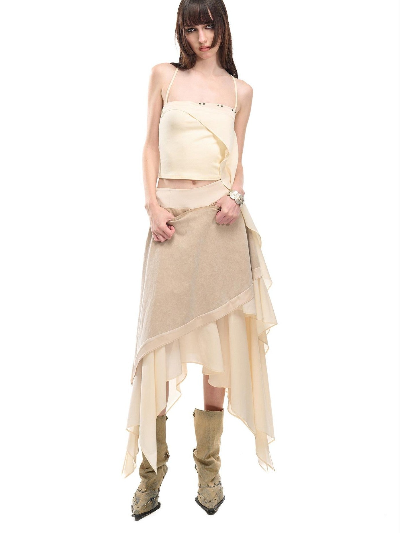 NORTH NODE Ruffle Patchwork Asymmetrical A Line Women&