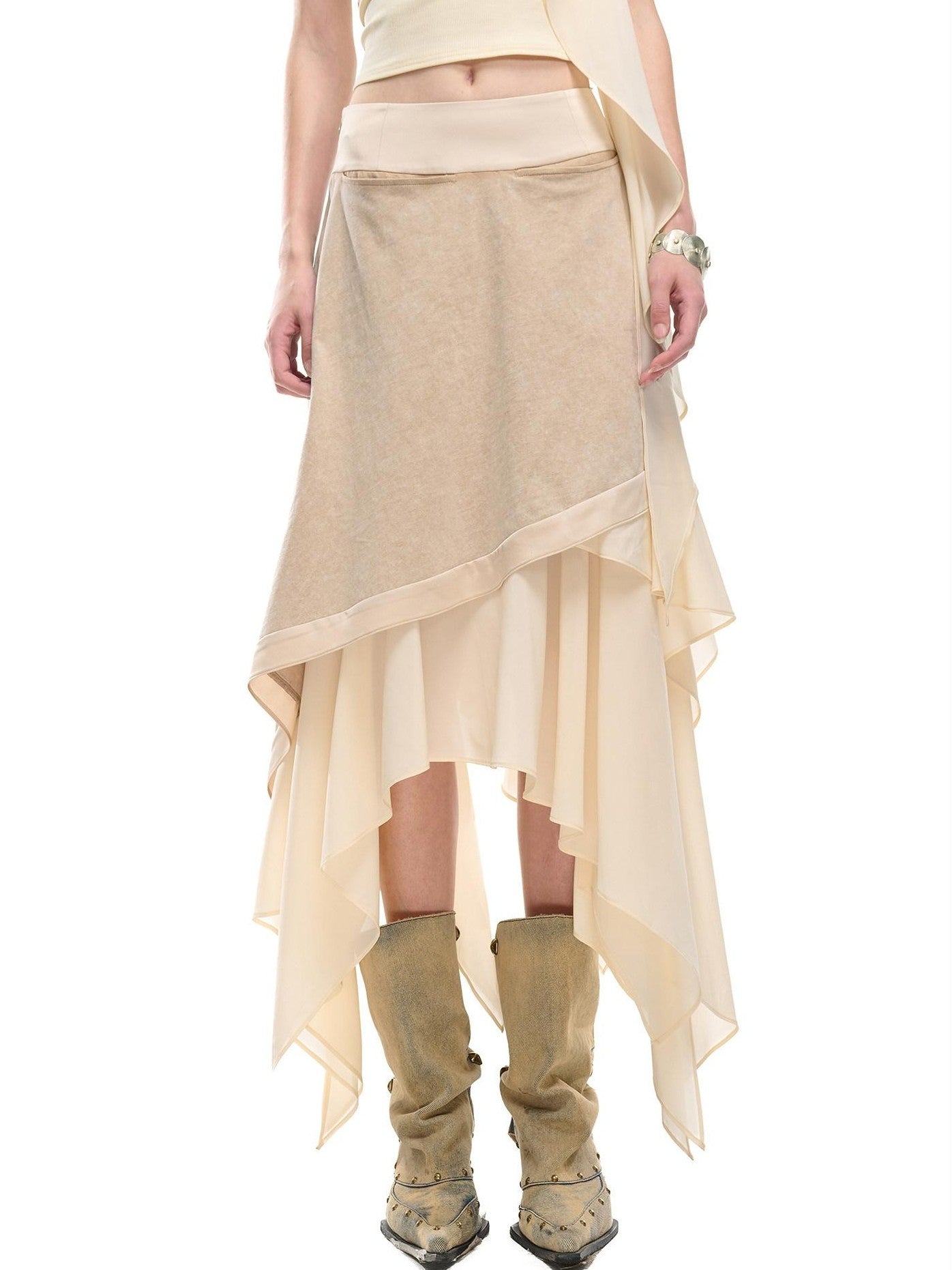 NORTH NODE Ruffle Patchwork Asymmetrical A Line Women&