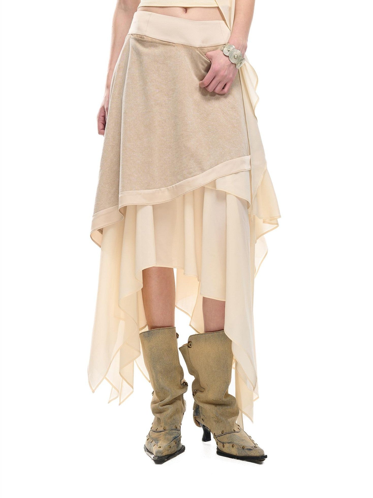 NORTH NODE Ruffle Patchwork Asymmetrical A Line Women&