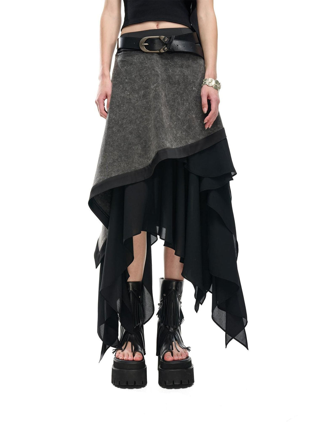 NORTH NODE Ruffle Patchwork Asymmetrical A Line Women&
