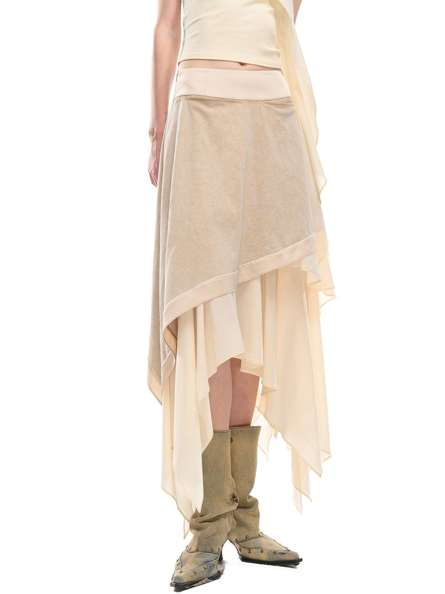NORTH NODE Ruffle Patchwork Asymmetrical A Line Women&