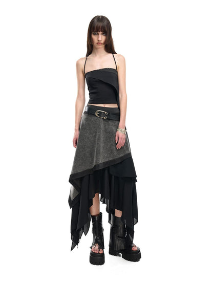 NORTH NODE Ruffle Patchwork Asymmetrical A Line Women&