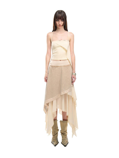 NORTH NODE Ruffle Patchwork Asymmetrical A Line Women&