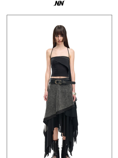 NORTH NODE Ruffle Patchwork Asymmetrical A Line Women&