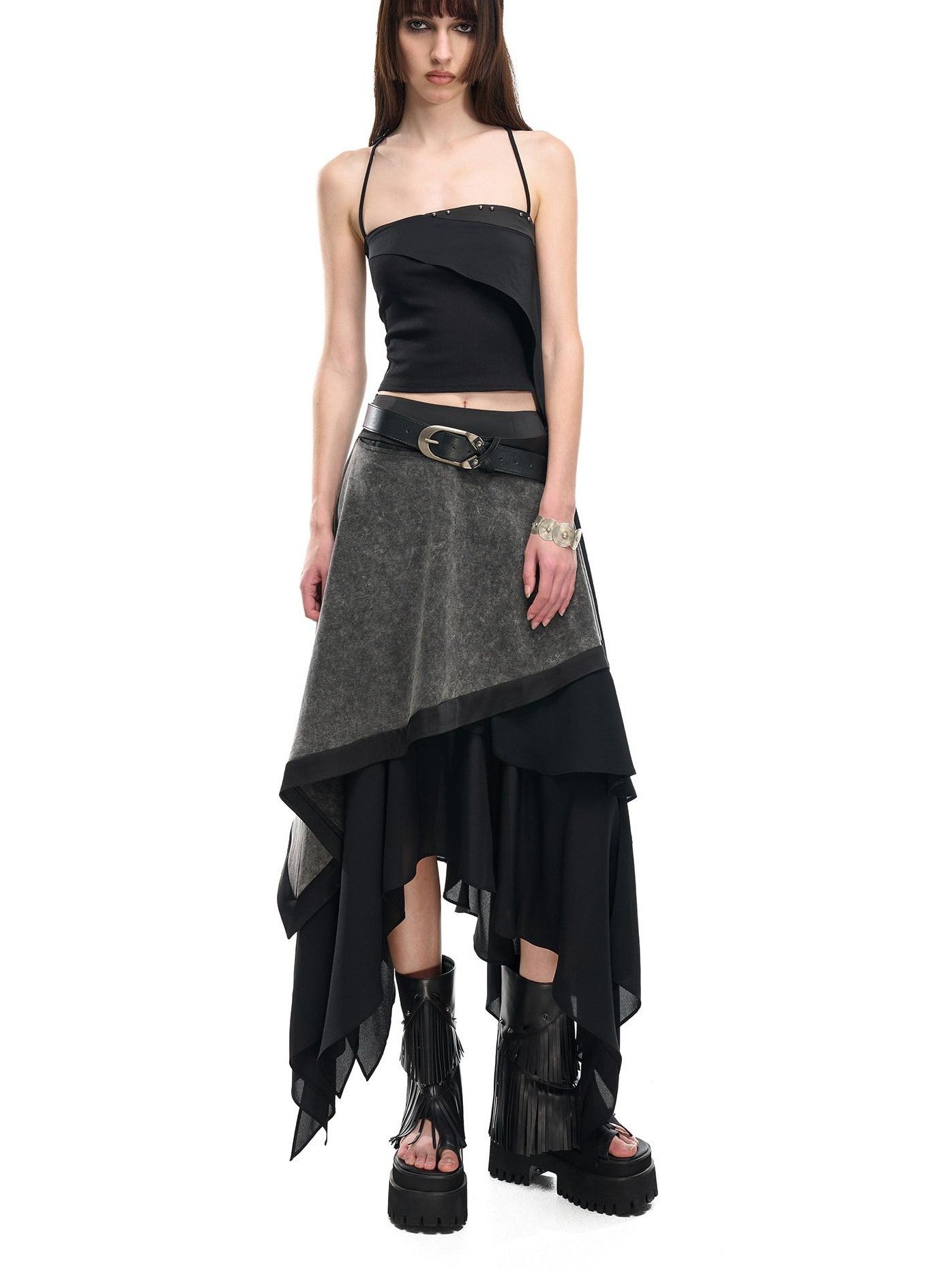 NORTH NODE Ruffle Patchwork Asymmetrical A Line Women&