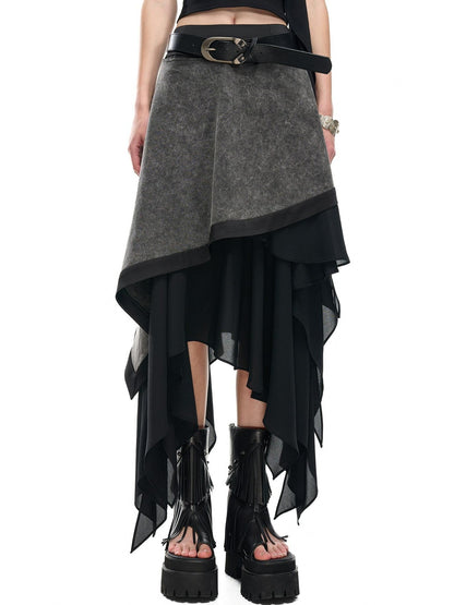 NORTH NODE Ruffle Patchwork Asymmetrical A Line Women&