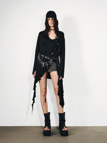 NORTH NODE Ruffled Asymmetric Convertible Long Sleeve Women&