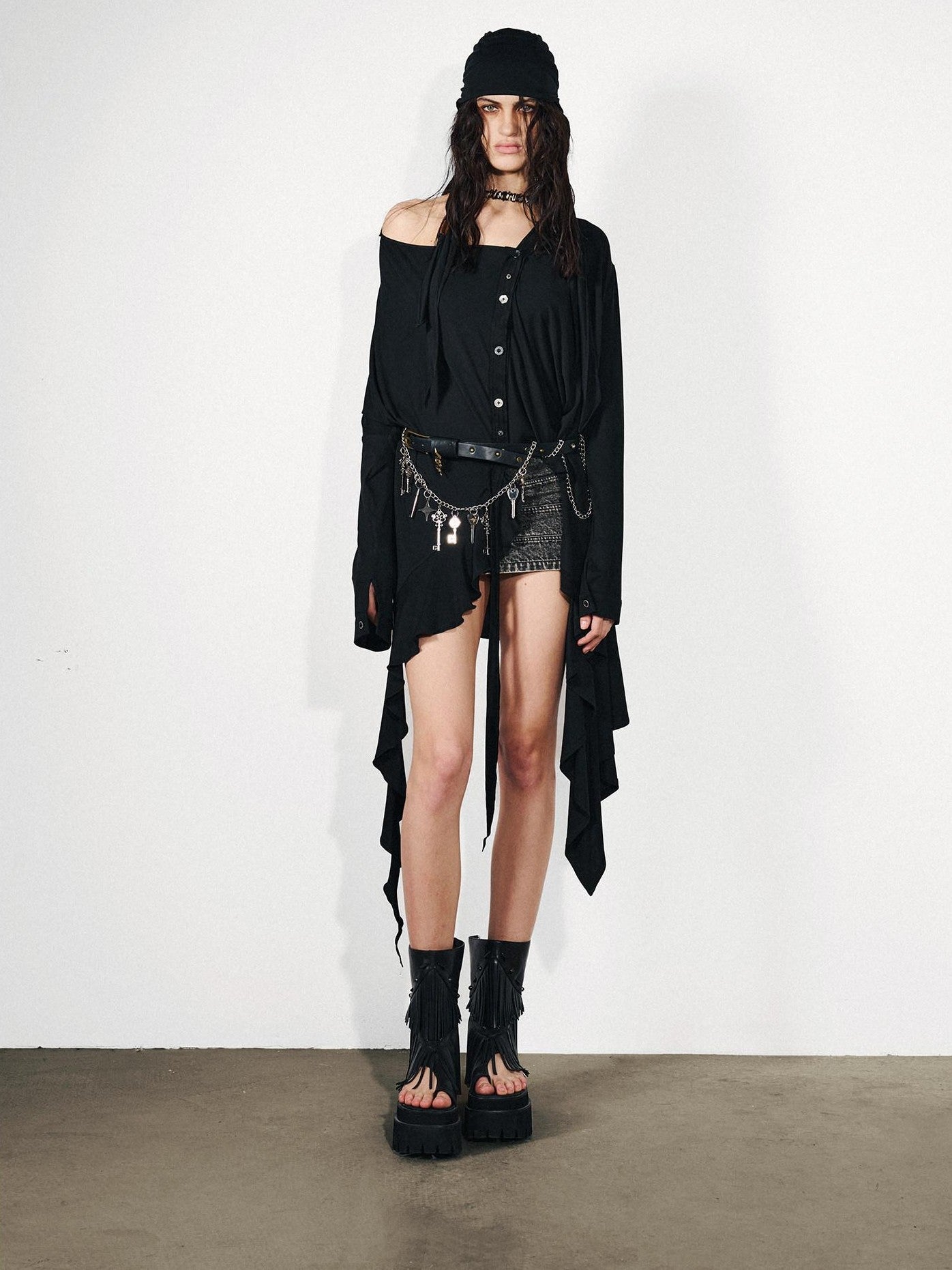 NORTH NODE Ruffled Asymmetric Convertible Long Sleeve Women&