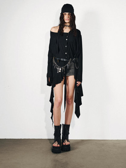 NORTH NODE Ruffled Asymmetric Convertible Long Sleeve Women&