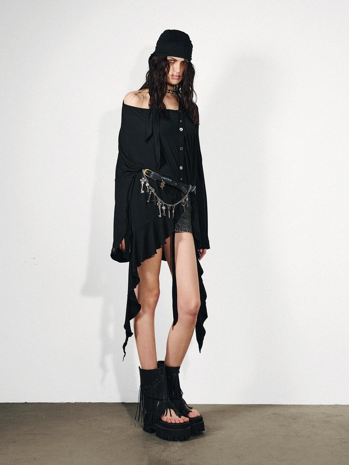 NORTH NODE Ruffled Asymmetric Convertible Long Sleeve Women&