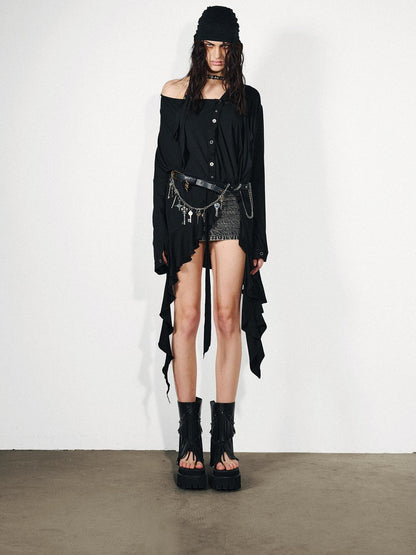 NORTH NODE Ruffled Asymmetric Convertible Long Sleeve Women&
