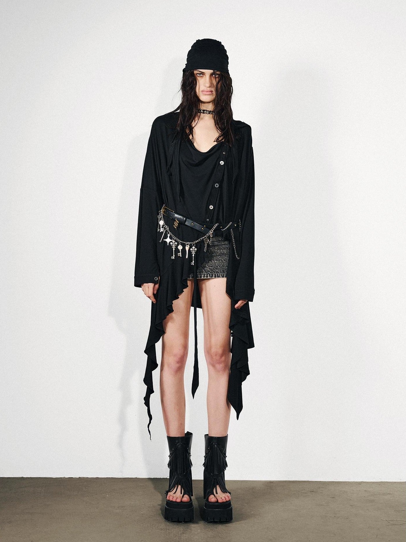 NORTH NODE Ruffled Asymmetric Convertible Long Sleeve Women&