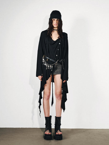 NORTH NODE Ruffled Asymmetric Convertible Long Sleeve Women&