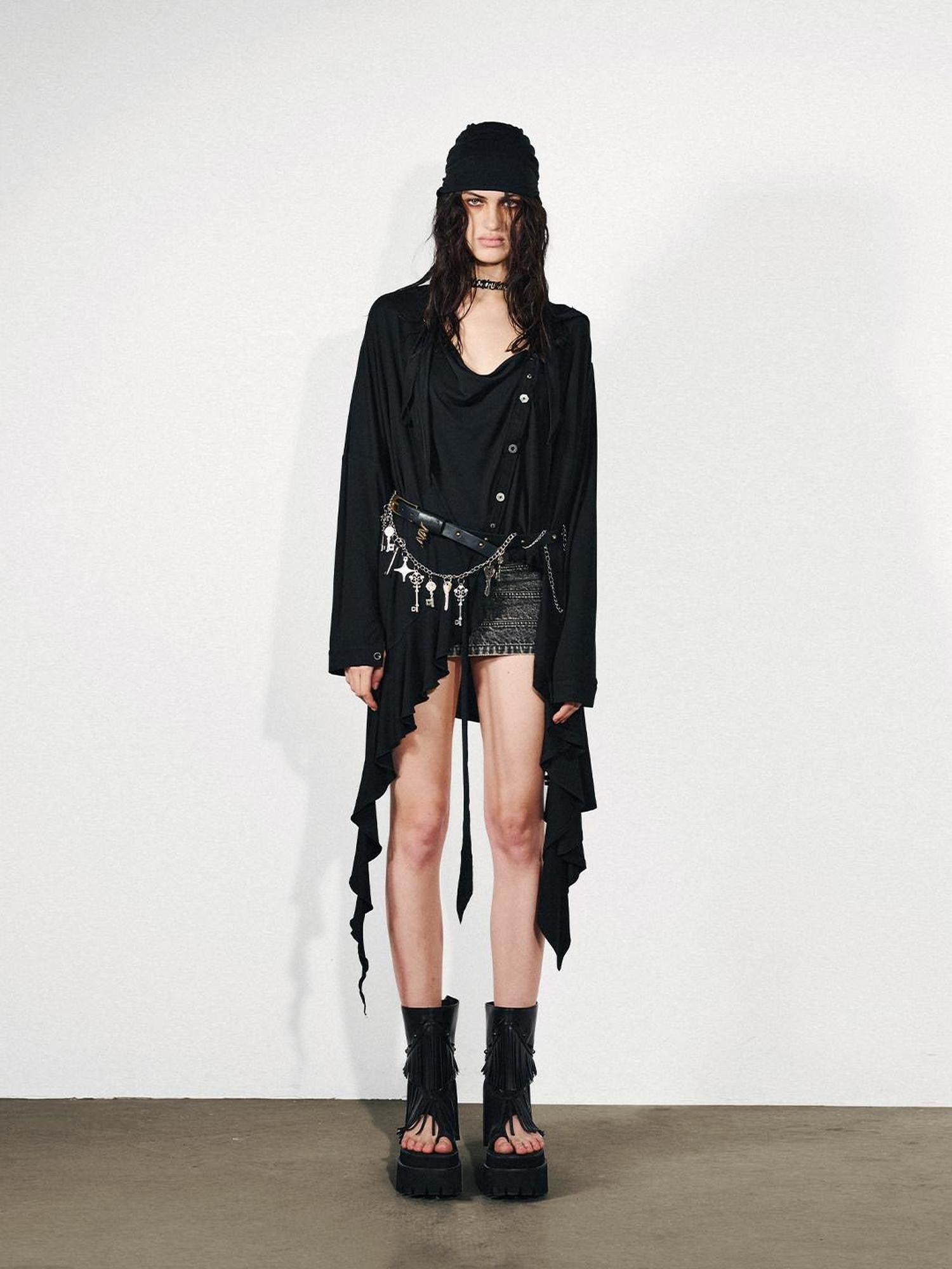 NORTH NODE Ruffled Asymmetric Convertible Long Sleeve Women&