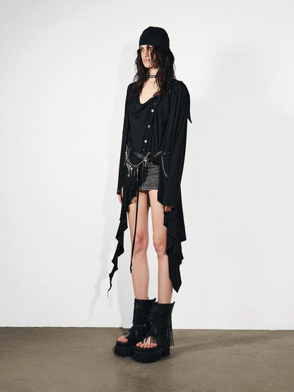 NORTH NODE Ruffled Asymmetric Convertible Long Sleeve Women&