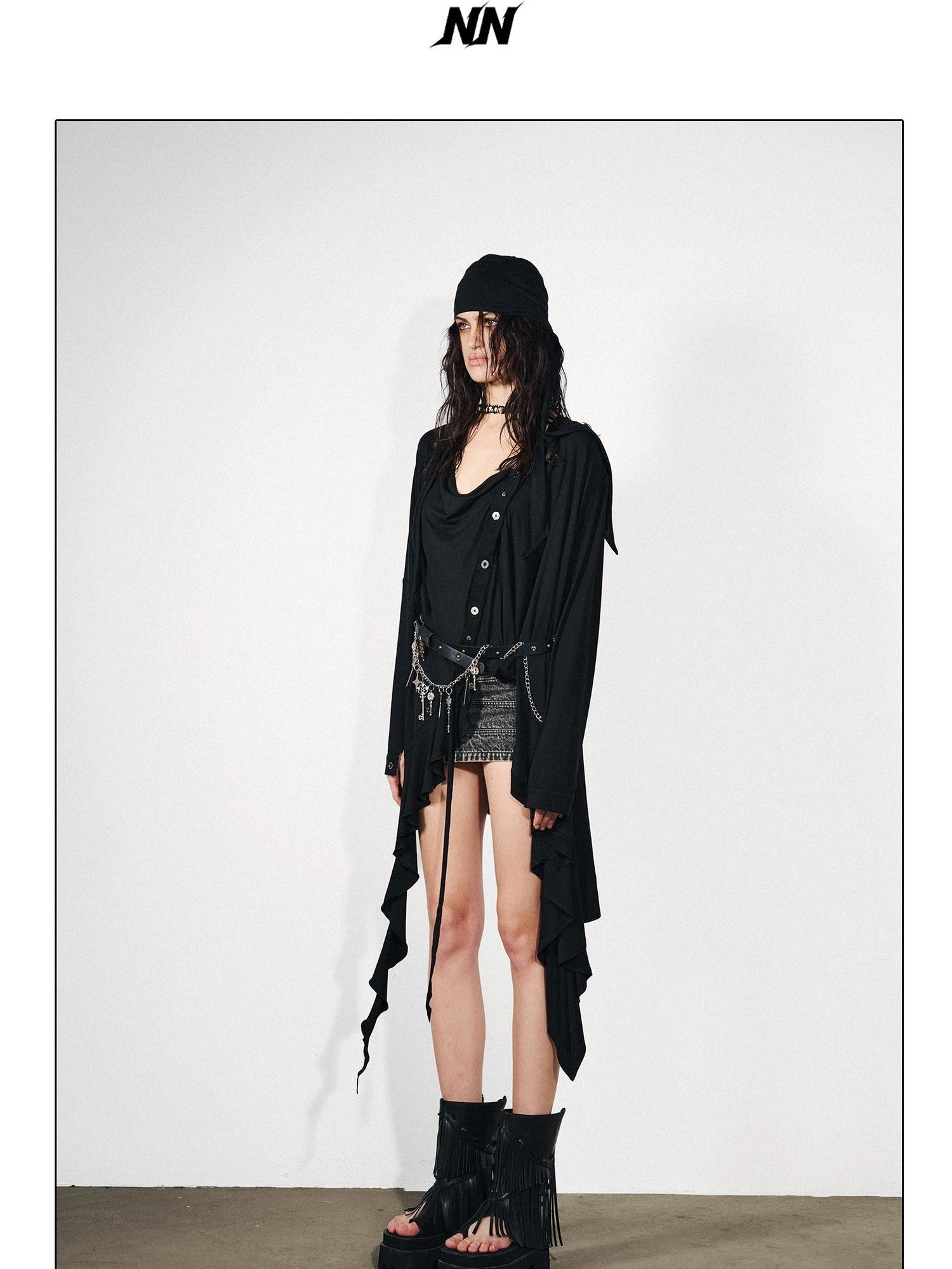 NORTH NODE Ruffled Asymmetric Convertible Long Sleeve Women&