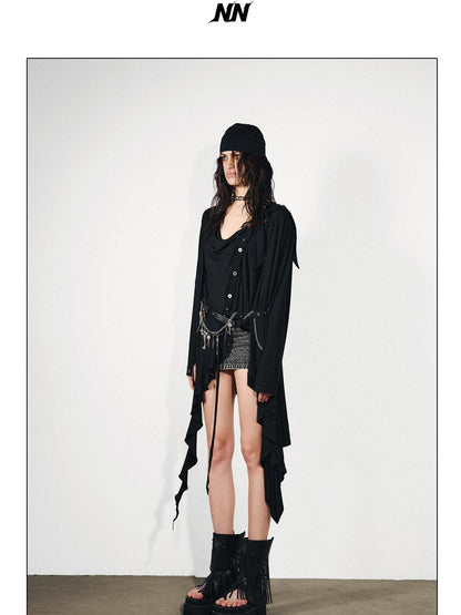 NORTH NODE Ruffled Asymmetric Convertible Long Sleeve Women&