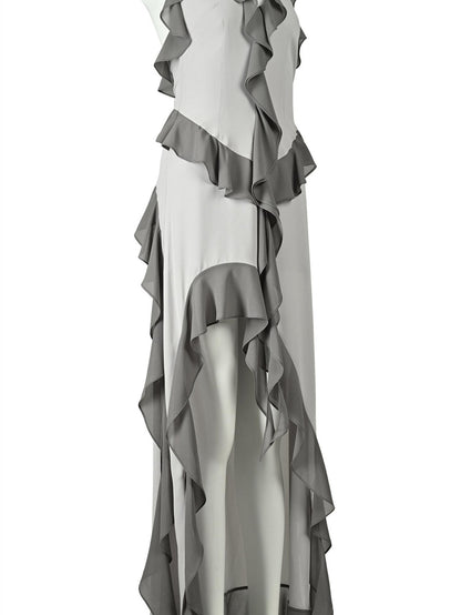 NORTH NODE Ruffled Asymmetric Spliced V-neck Women&