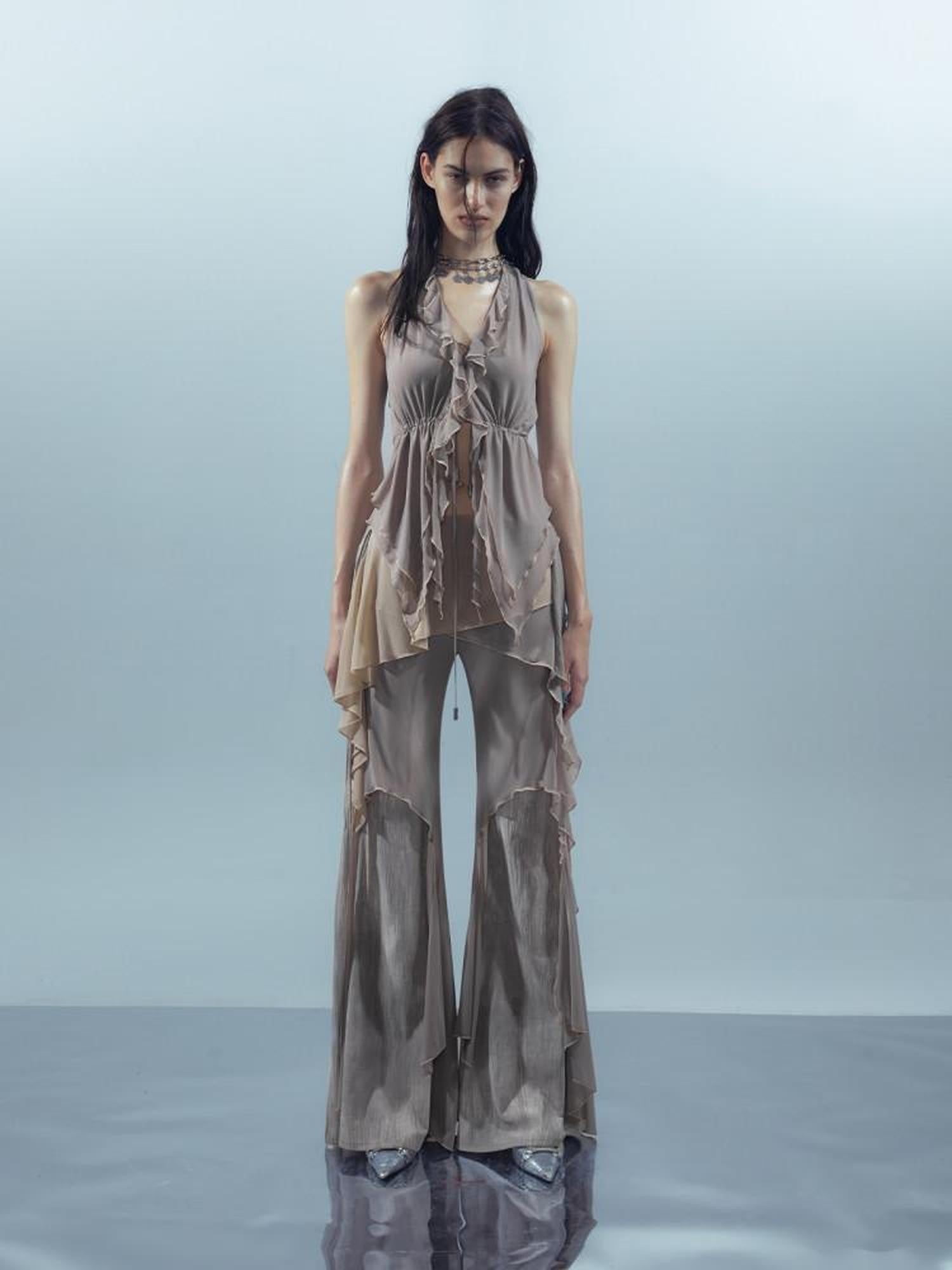 NORTH NODE Ruffled Leaf Edge Drawstring Women&