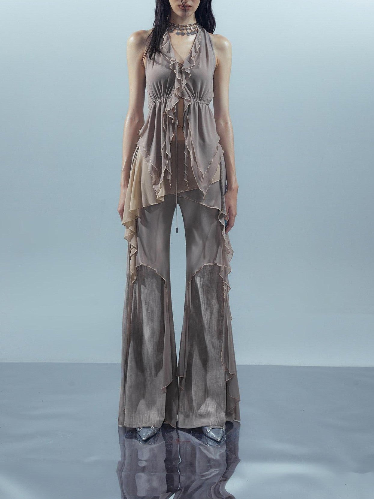NORTH NODE Ruffled Leaf Edge Drawstring Women&