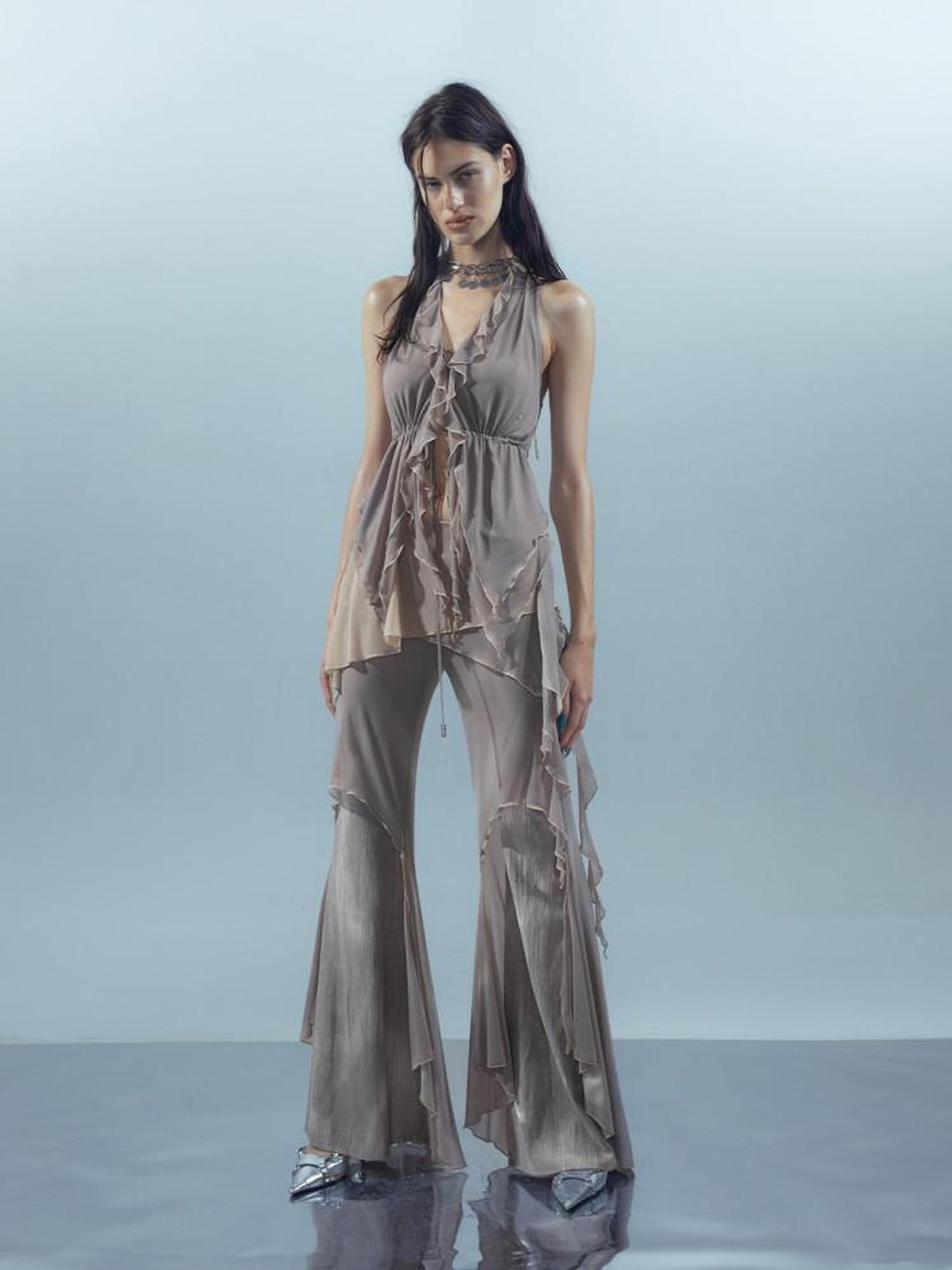 NORTH NODE Ruffled Leaf Edge Drawstring Women&