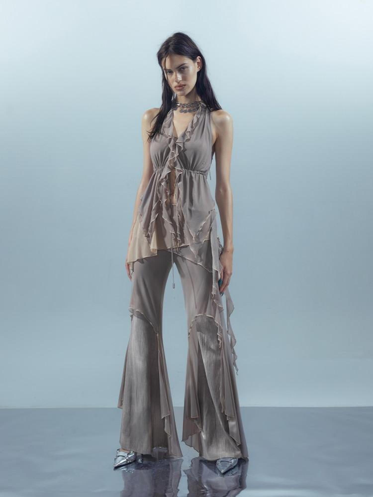 NORTH NODE Ruffled Leaf Edge Drawstring Women&