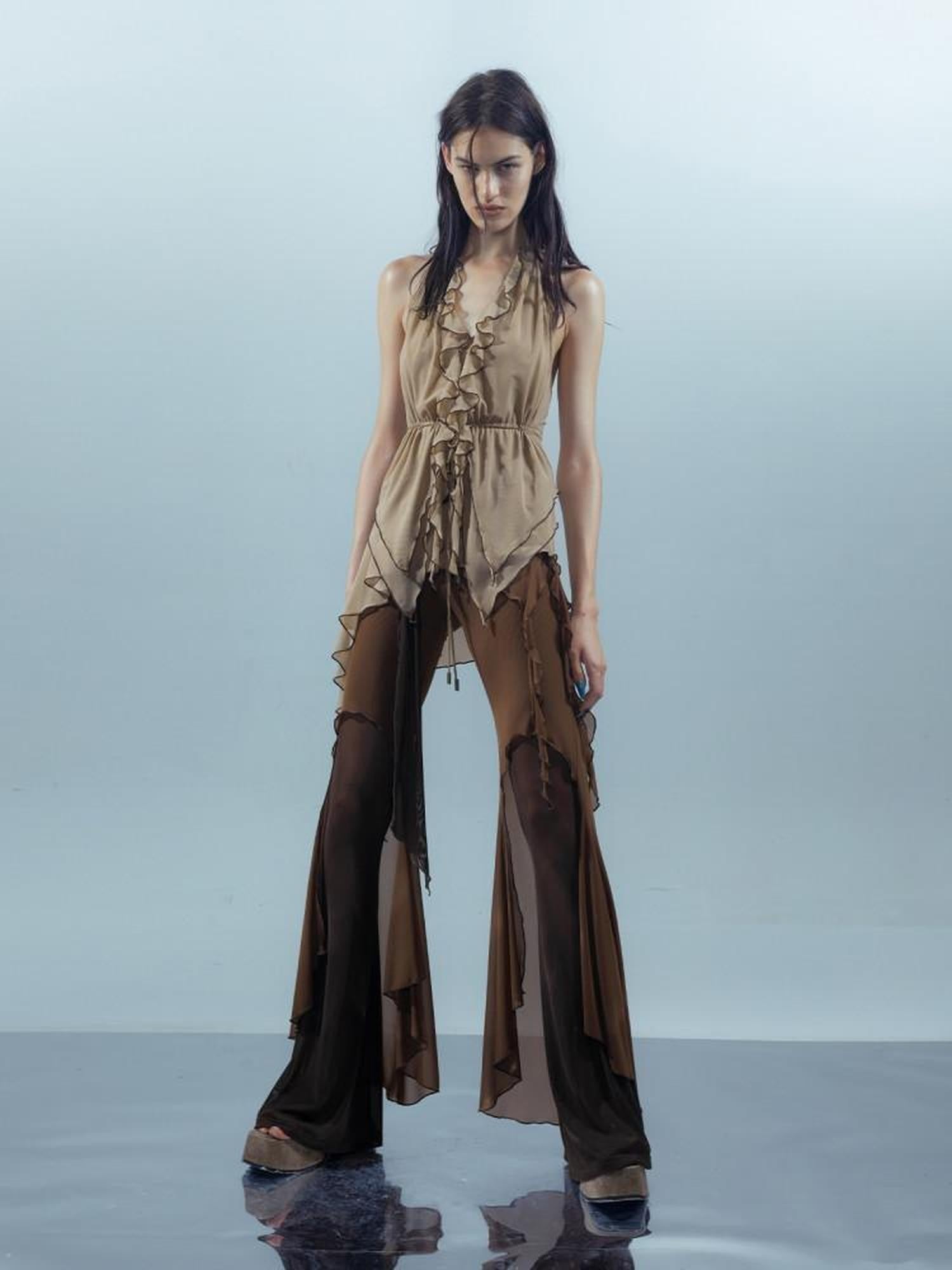 NORTH NODE Ruffled Leaf Edge Drawstring Women&