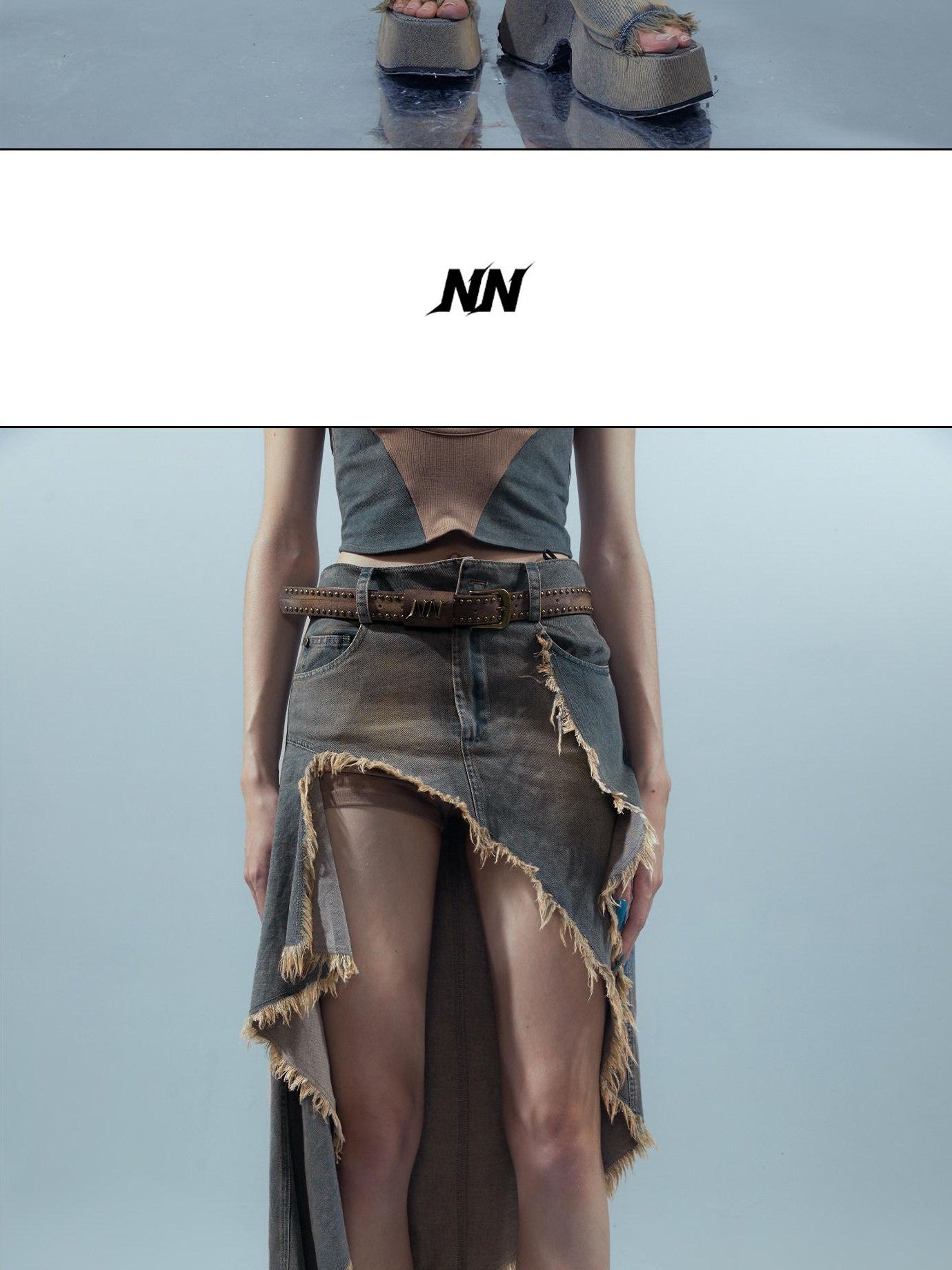 NORTH NODE Rust Wash Distressed Frayed Edge Women&