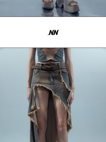 NORTH NODE Rust Wash Distressed Frayed Edge Women&