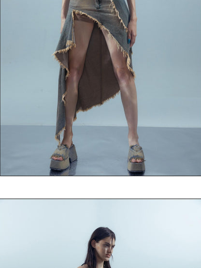 NORTH NODE Rust Wash Distressed Frayed Edge Women&