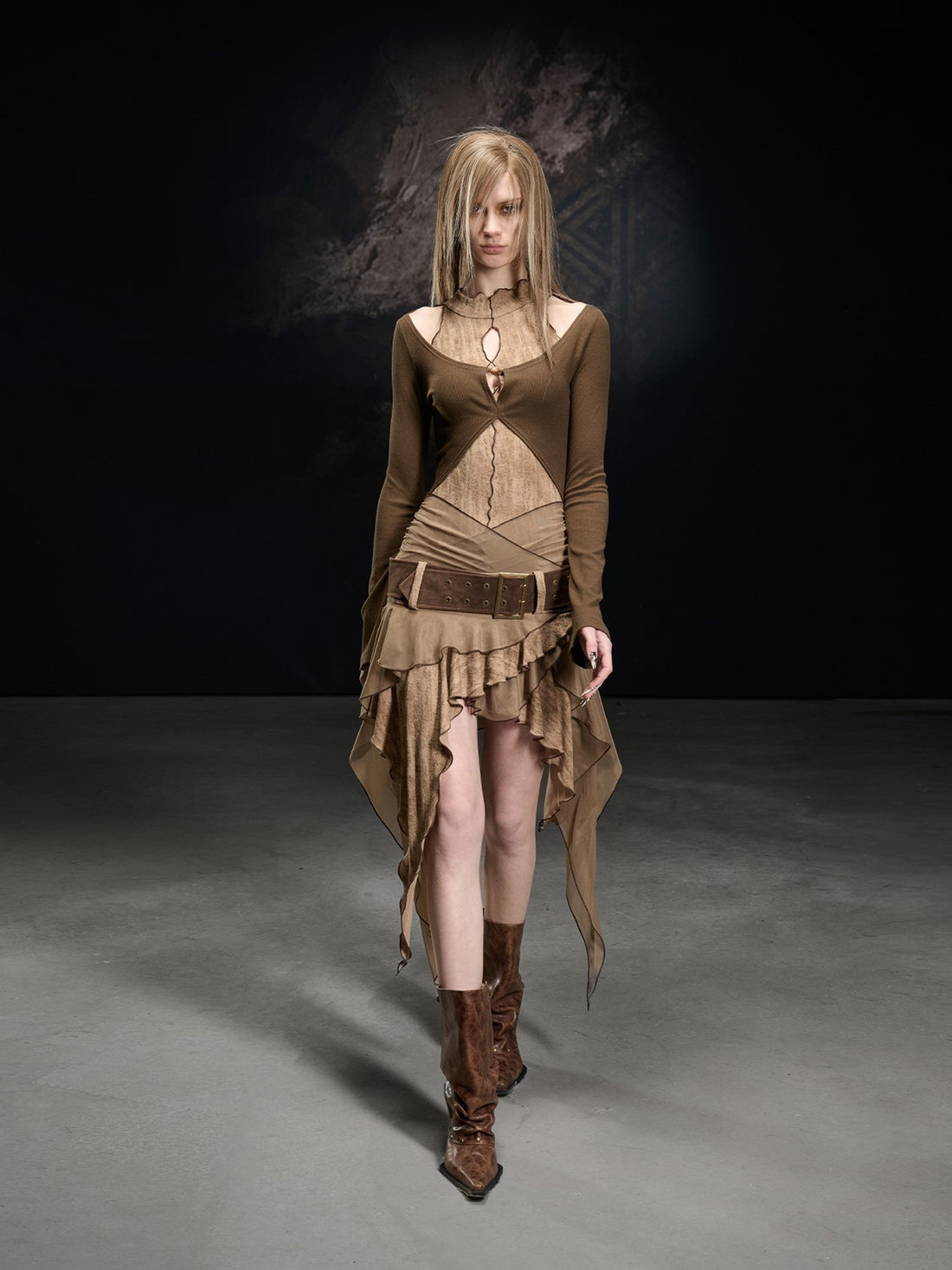 NORTH NODE Sand Sea Ruffle Beaded Cutout Asymmetric Women&