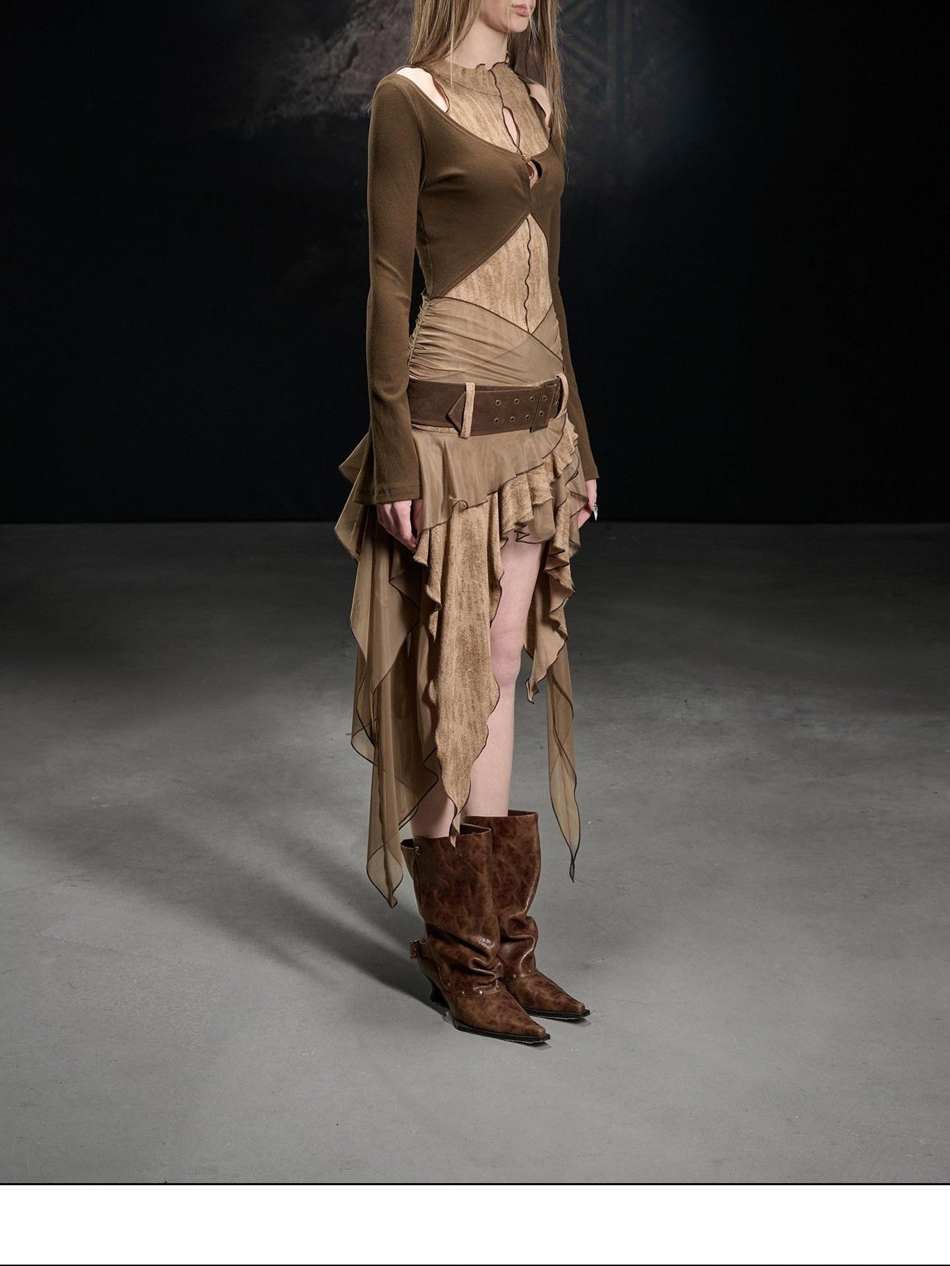 NORTH NODE Sand Sea Ruffle Beaded Cutout Asymmetric Women&