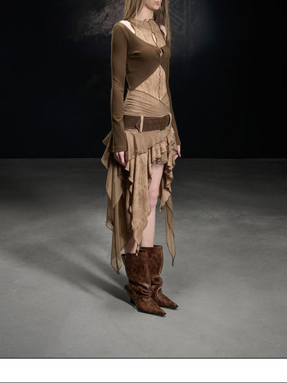 NORTH NODE Sand Sea Ruffle Beaded Cutout Asymmetric Women&
