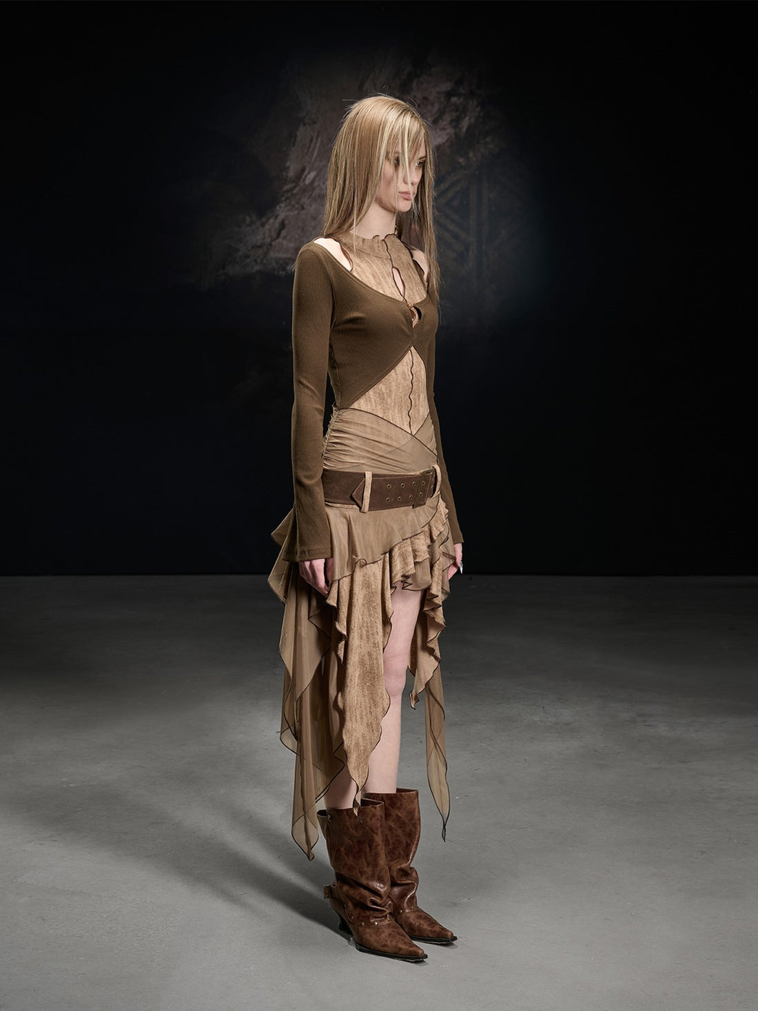 NORTH NODE Sand Sea Ruffle Beaded Cutout Asymmetric Women&