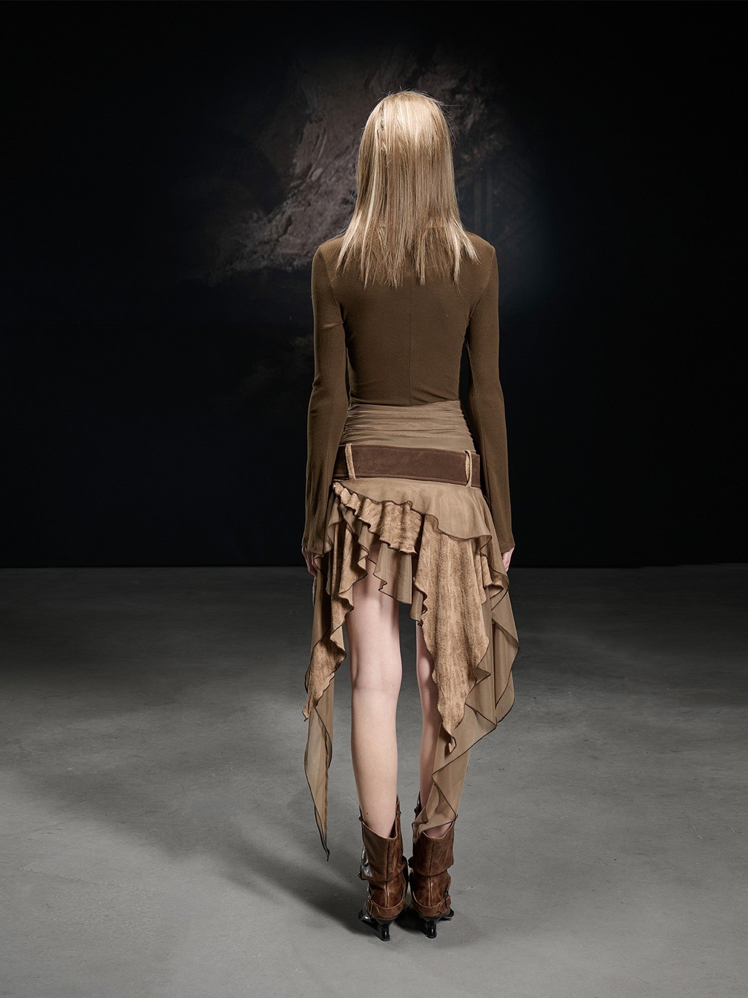 NORTH NODE Sand Sea Ruffle Beaded Cutout Asymmetric Women&