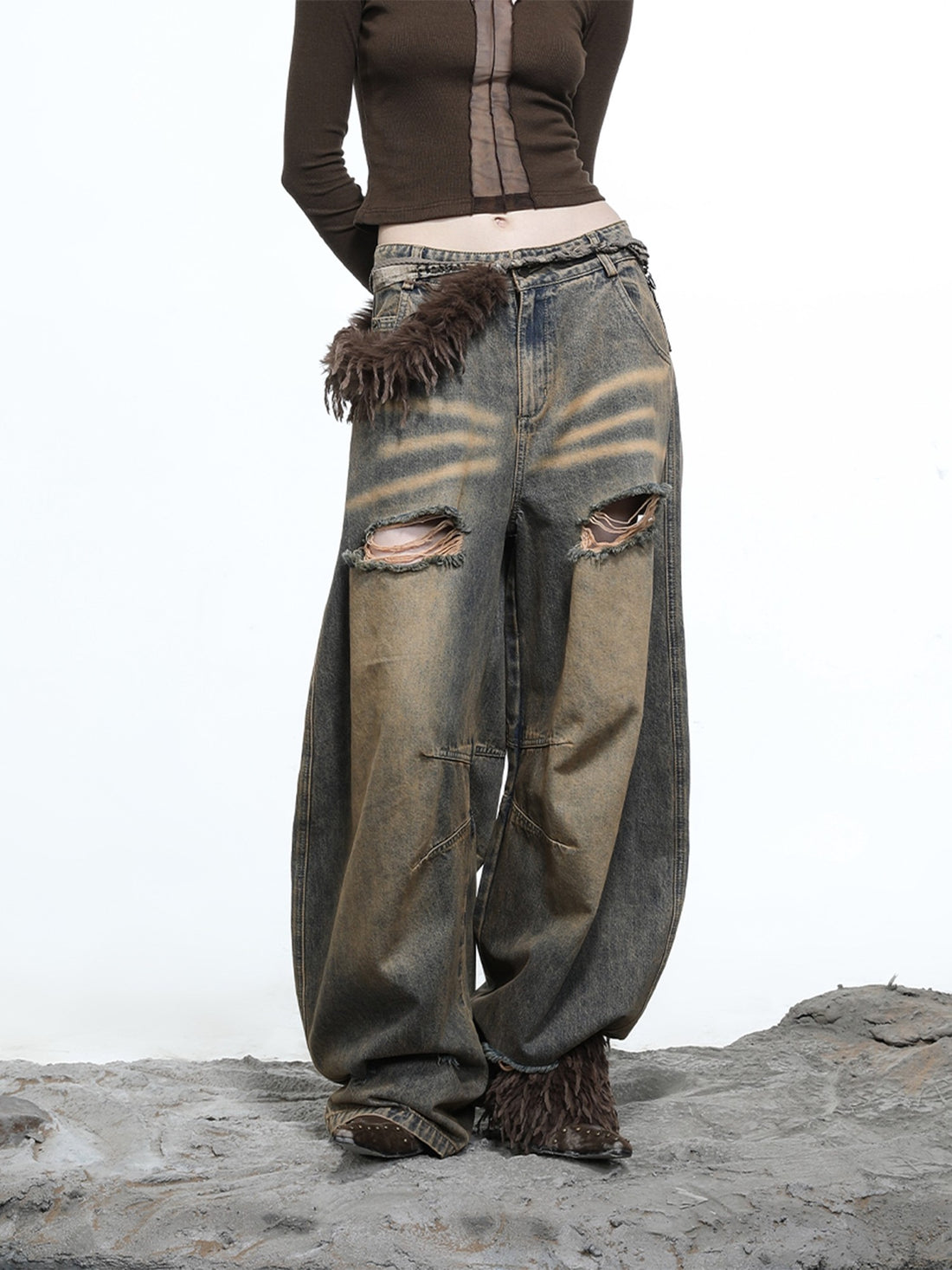 NORTH NODE Sculpted Washed Distressed Curved Cut Women&