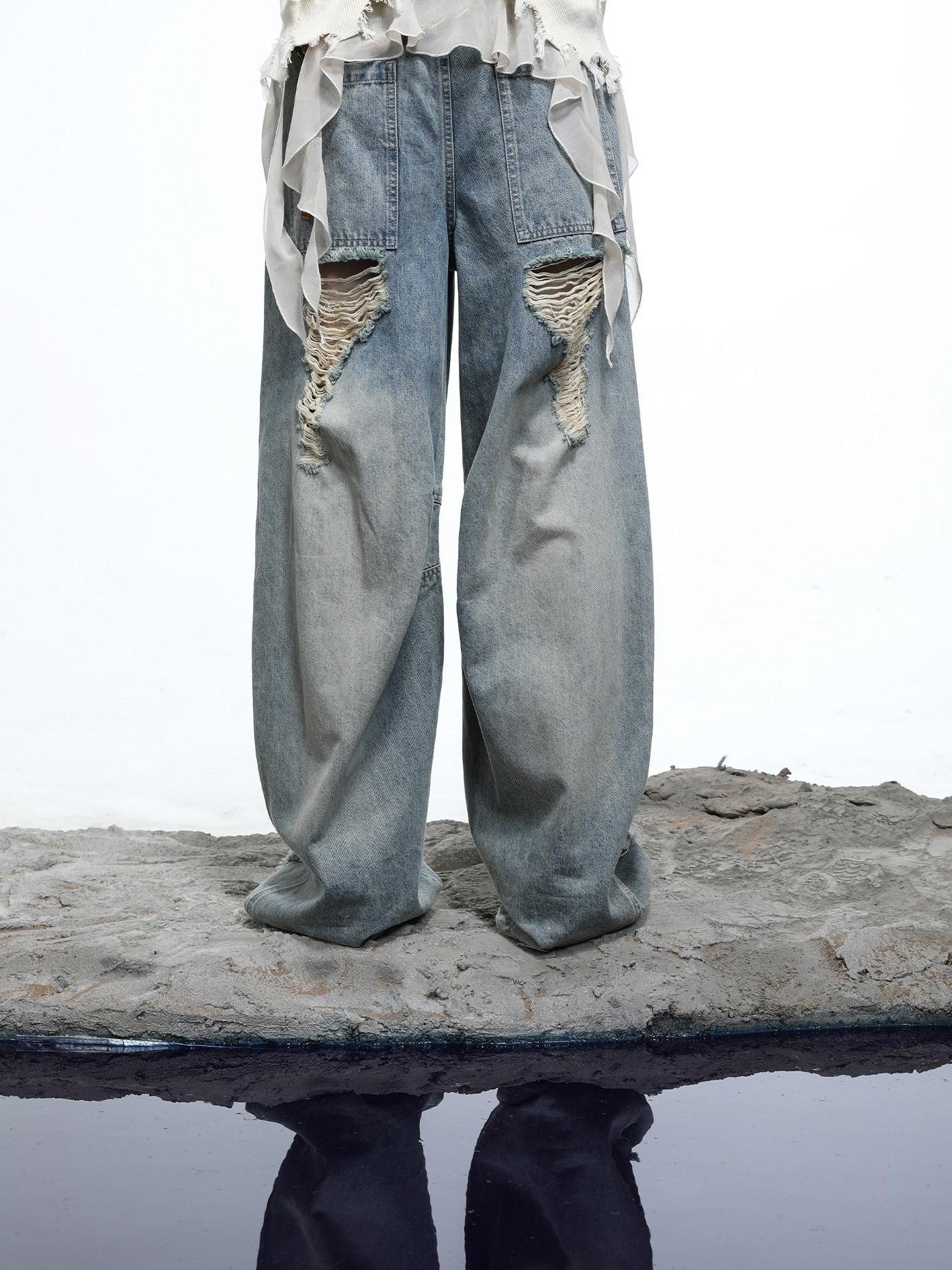 NORTH NODE Sculpted Washed Distressed Curved Cut Women&