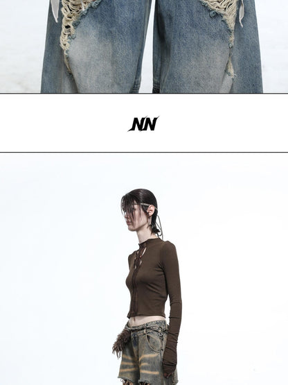 NORTH NODE Sculpted Washed Distressed Curved Cut Women&