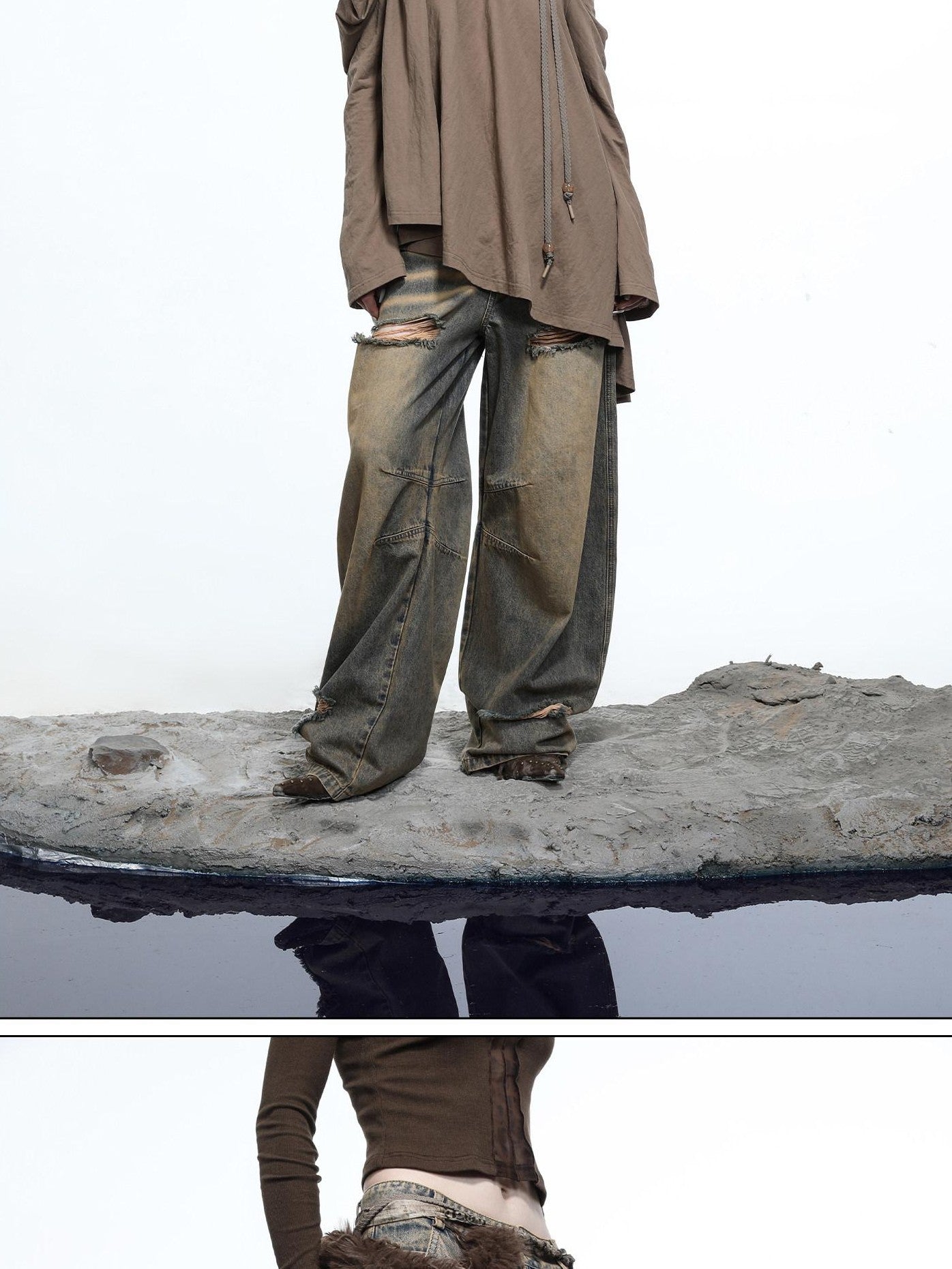 NORTH NODE Sculpted Washed Distressed Curved Cut Women&