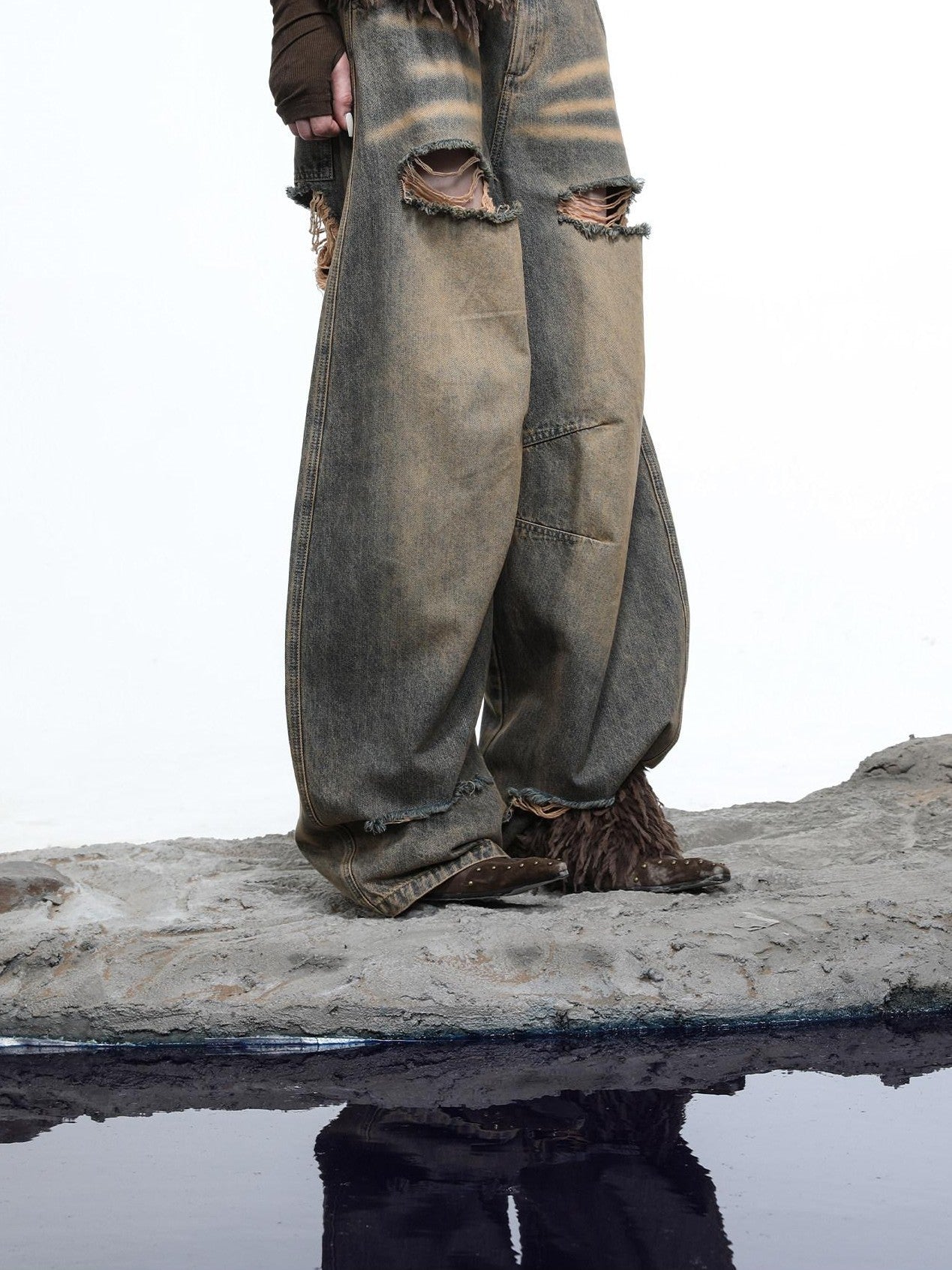 NORTH NODE Sculpted Washed Distressed Curved Cut Women&