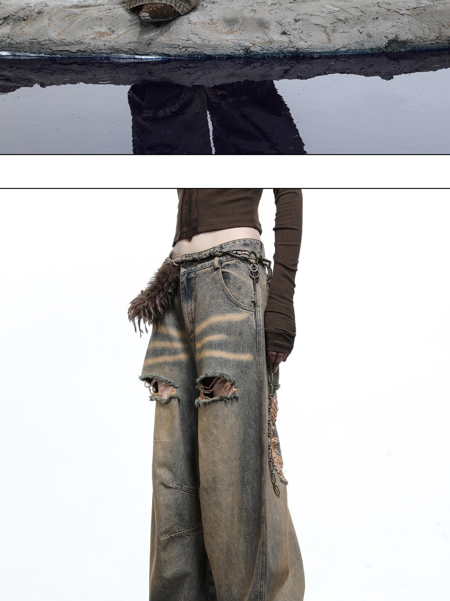 NORTH NODE Sculpted Washed Distressed Curved Cut Women&