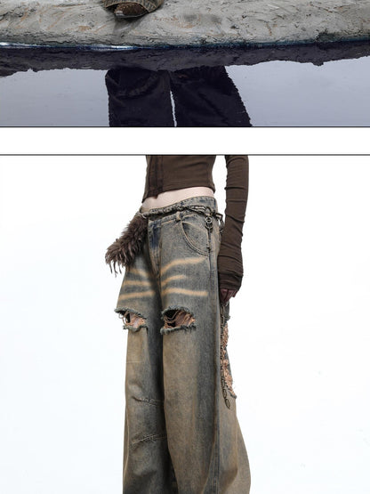 NORTH NODE Sculpted Washed Distressed Curved Cut Women&