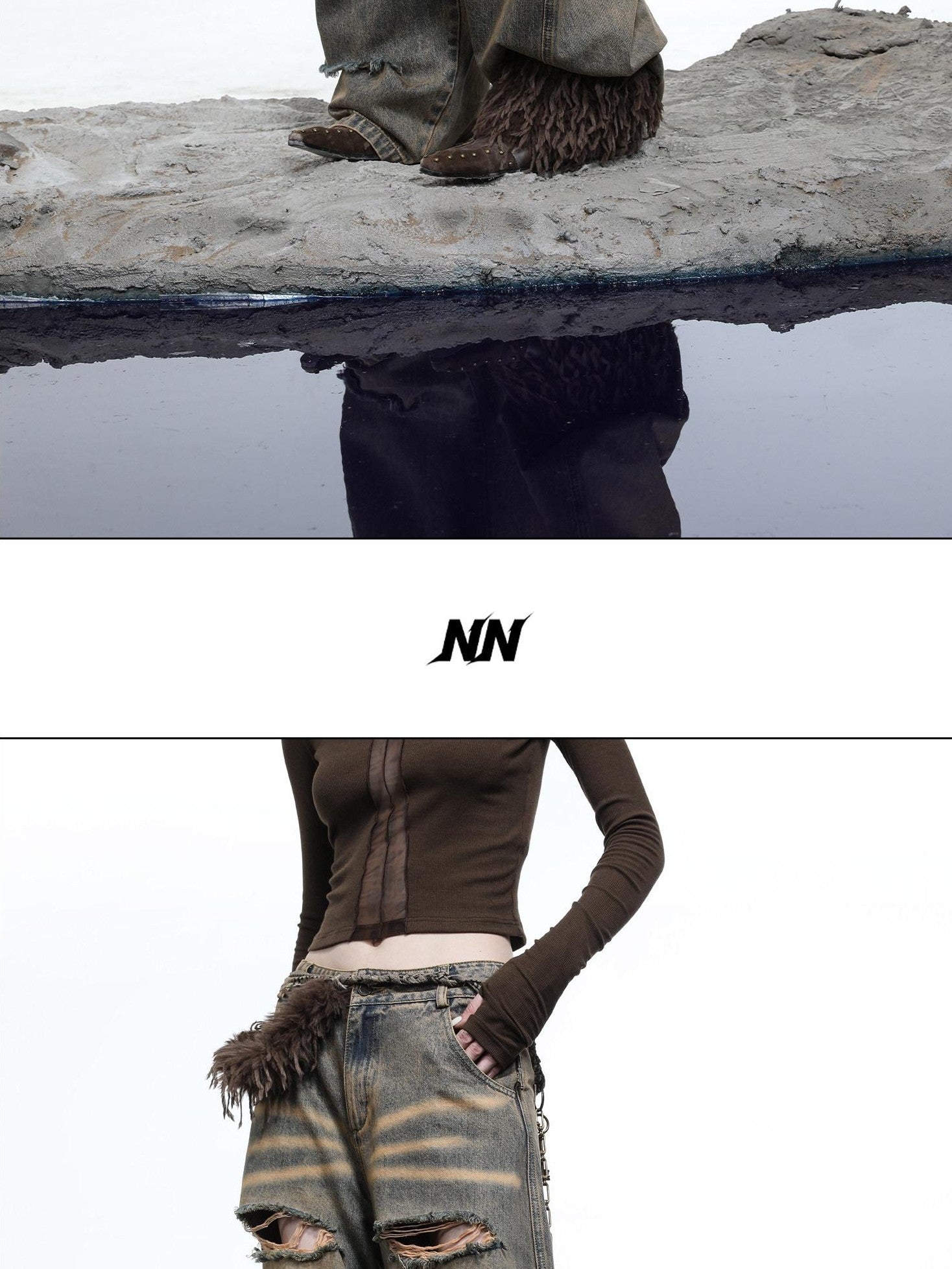 NORTH NODE Sculpted Washed Distressed Curved Cut Women&